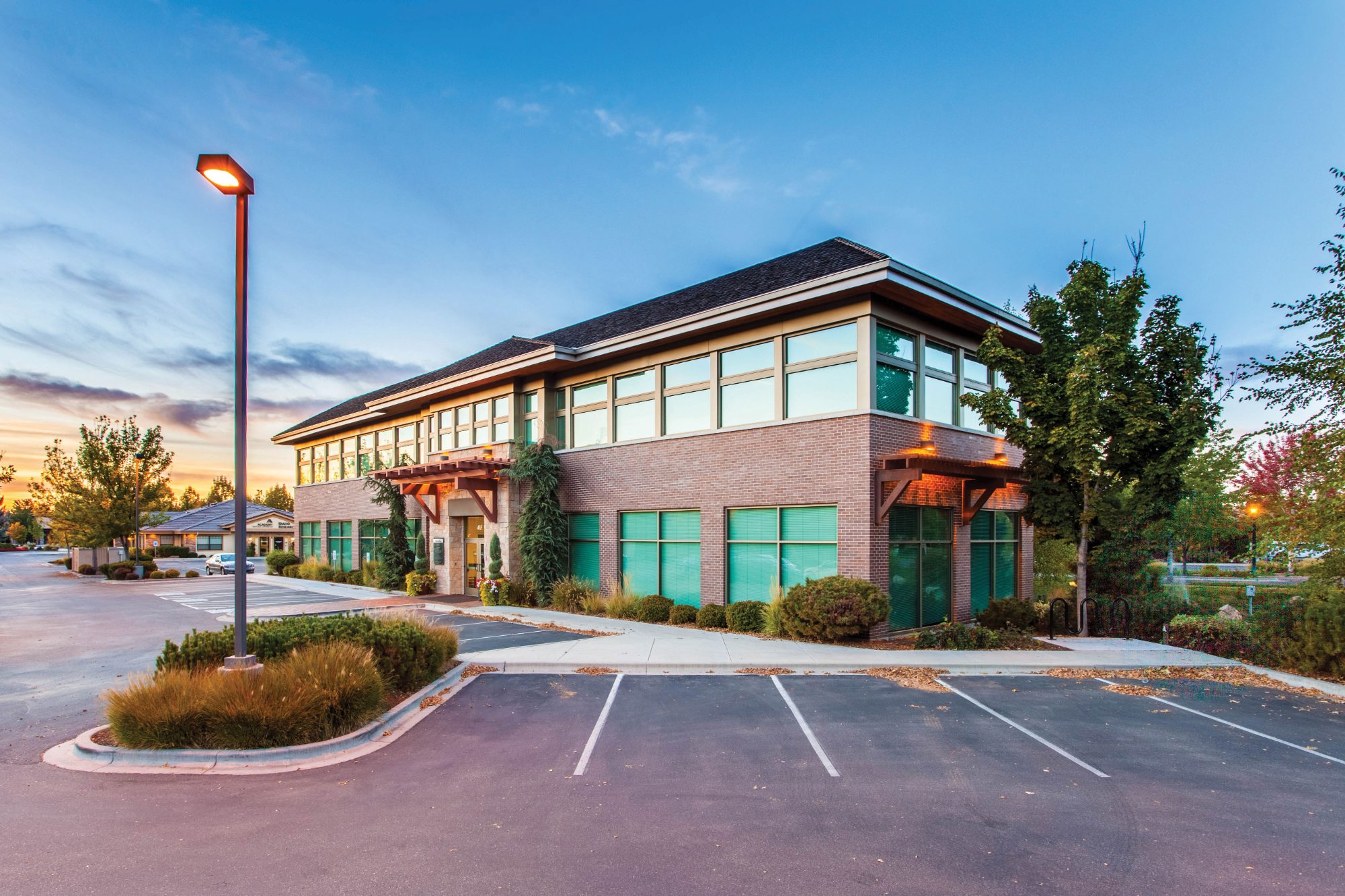 Net-leased medical office building at dusk